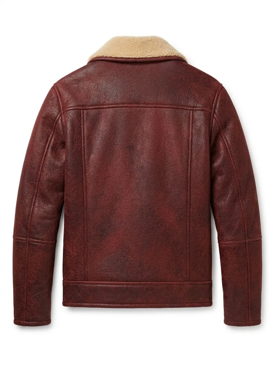 Men's Burgundy Shearling Leather Jacket