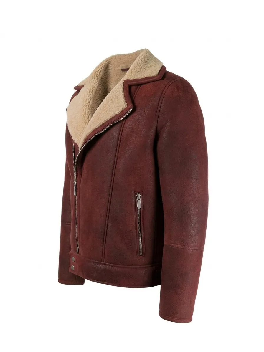 Men's Burgundy Shearling Leather Jacket