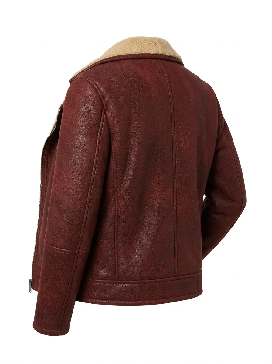 Men's Burgundy Shearling Leather Jacket